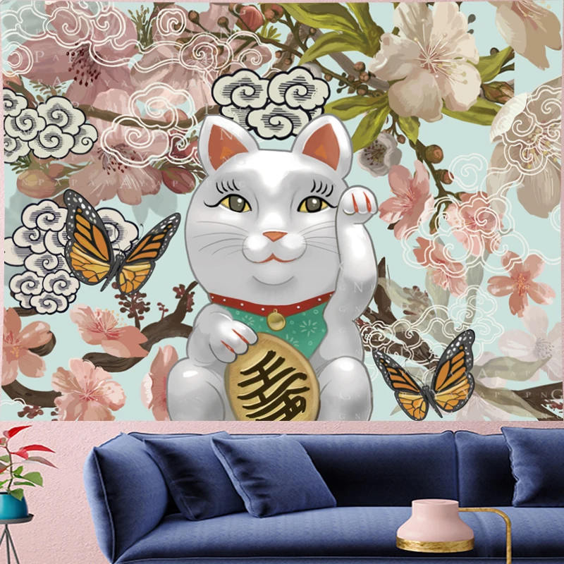 

Japanese-style Zephyr Lucky Cat macrame Tapestry Kid's room cloud personality Wall Hanging Vintage Pattern Tapestries home decor