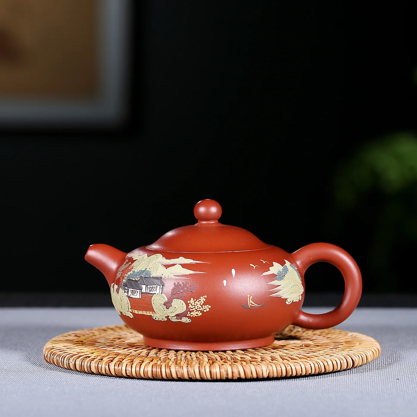 

Teapot Yixing Fan Se Hongda Red Robe Painting Landscape Jade Milk Pot Kung Fu Tea Have Gift Infusion Of Tea Kettle Wholesale
