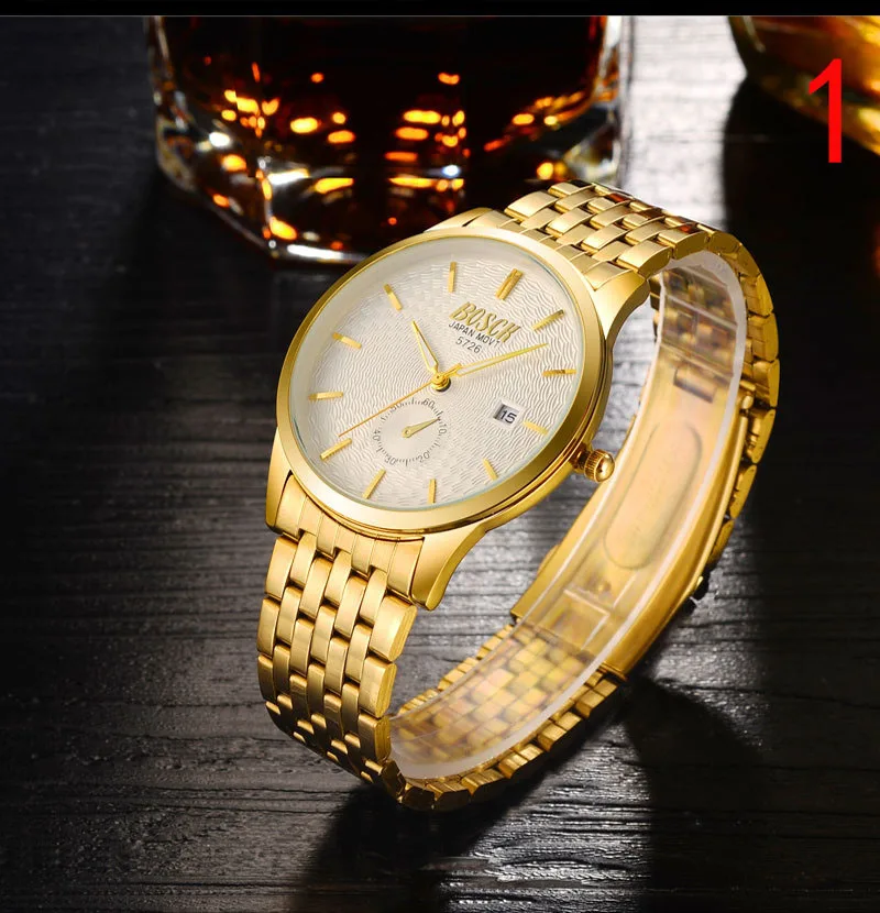 

wu's New men's multi-function quartz watch belt steel with luminous pointer waterproof watch 603#