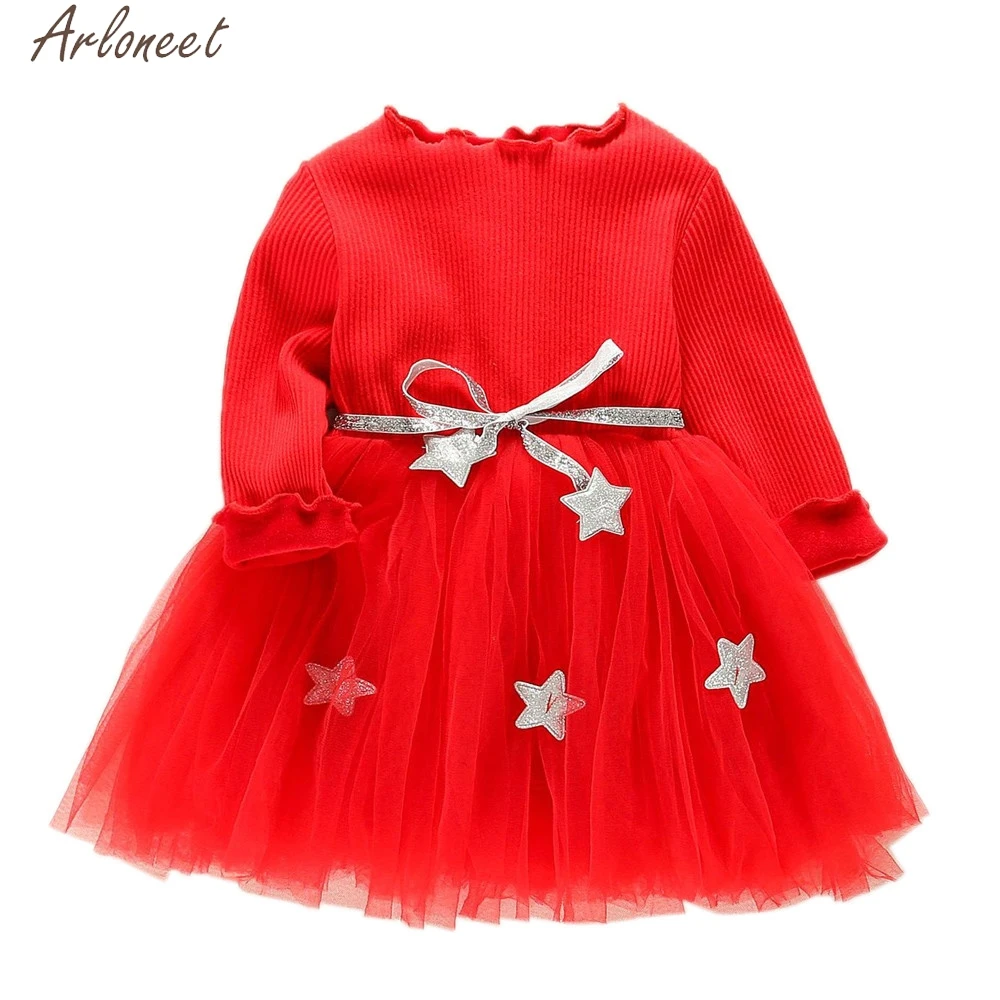 ARLONEET/Одежда для маленьких девочек; Платье с принтом звезды; рождественские платья для новорожденных девочек; костюм принцессы