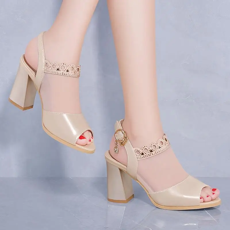 

Rimocy sexy black mesh high heels sandals 2019 spring summer hollow out thick square heeled peep toe pumps woman sandalias mujer