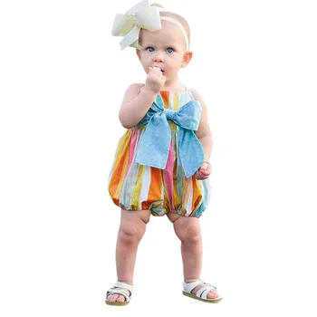 

CHAMSGEND Summer Infant Baby Girls Sleeveless Rainbow Print Bow Romper Jumpsuit MAR3 P35