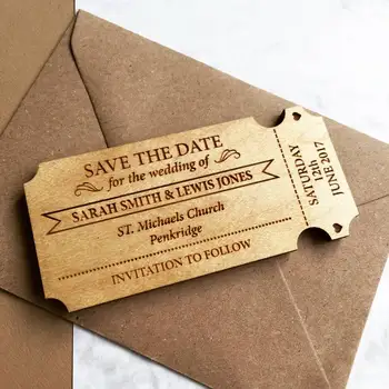 

Personalized Ticket Style Save the Date Magnets, Wedding Favors Engraved Save the Date,mason jar, rustic wooden magnet