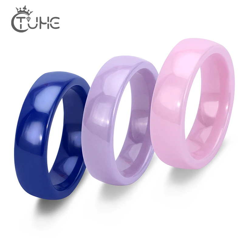 Модные шириной 6 мм, цвета: розовый, голубой, фиолетовый, Цвет Керамика кольца пространство Цвет Фул Керамика Для женщин кольцо простой гребень кольцо для Для мужчин Для женщин