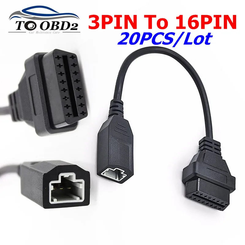 Best 20PCS LOT For honda 3pin to OBD 2 16pin Cable For Honda Car Scanner OBD1 OBD2 OBDII Adapter 3 pin to 16 pin Female