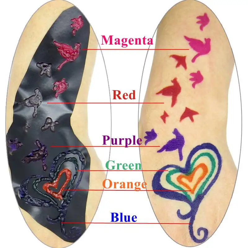 6 цветов индийской хны татуировки паста DIY аквагрима тела краска макияж пигменты легко цвета водонепроницаемые красные черный пасты