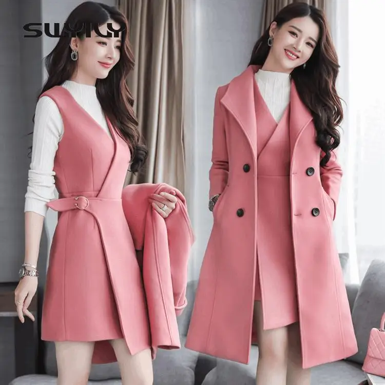 SWYIVY Jacket Woman Wool Coat Long Winter Warm 2xl Double Breasted XXL