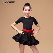 Бренд MAODU Высокое качество Новые Детские обтягивающие костюмы для латинских танцев Половина рукава Девушки Сальса/Самба платья мягкая сортировка