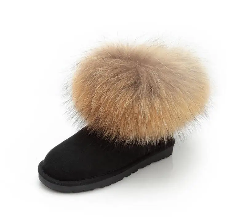 

2018 Luxury Winter Natural Real big fox fur Women snow boots Genuine sheep Leather Thick warm cotton shoes womens boots 34-45