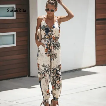 

Susi&Rita Floral Jumpsuit Women Summer Sexy Bodysuits Spaghetti Strap Rompers 2019 Elegant Long Playsuit Ladies Beach Jumpsuits