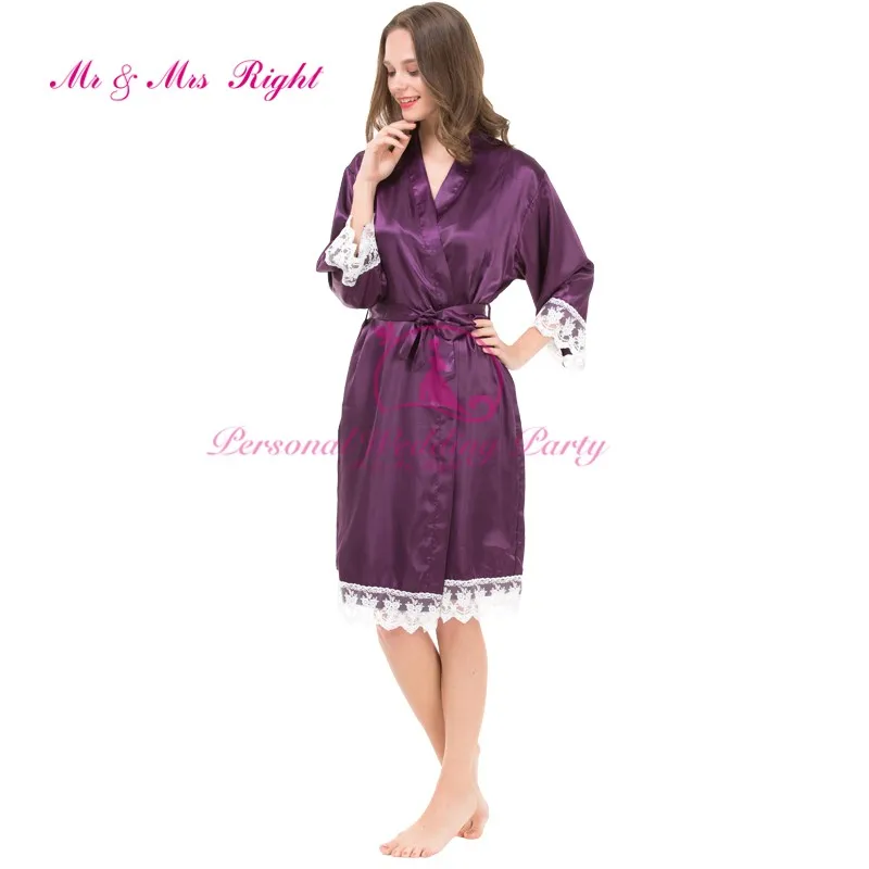 Сделай сам "невесты" персонализированные атласная Халаты кимоно одноцветное платье невесты пижамы халат-кимоно Для женщин люкс Шелковый