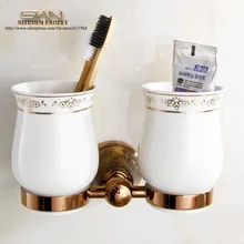 Бесплатная Доставка Камень + Латунь + Керамические Аксессуары Для Ванной Комнаты Красная Роза Двухместный Кубок Стаканов, Подстаканники Зубная Щетка 3A62021