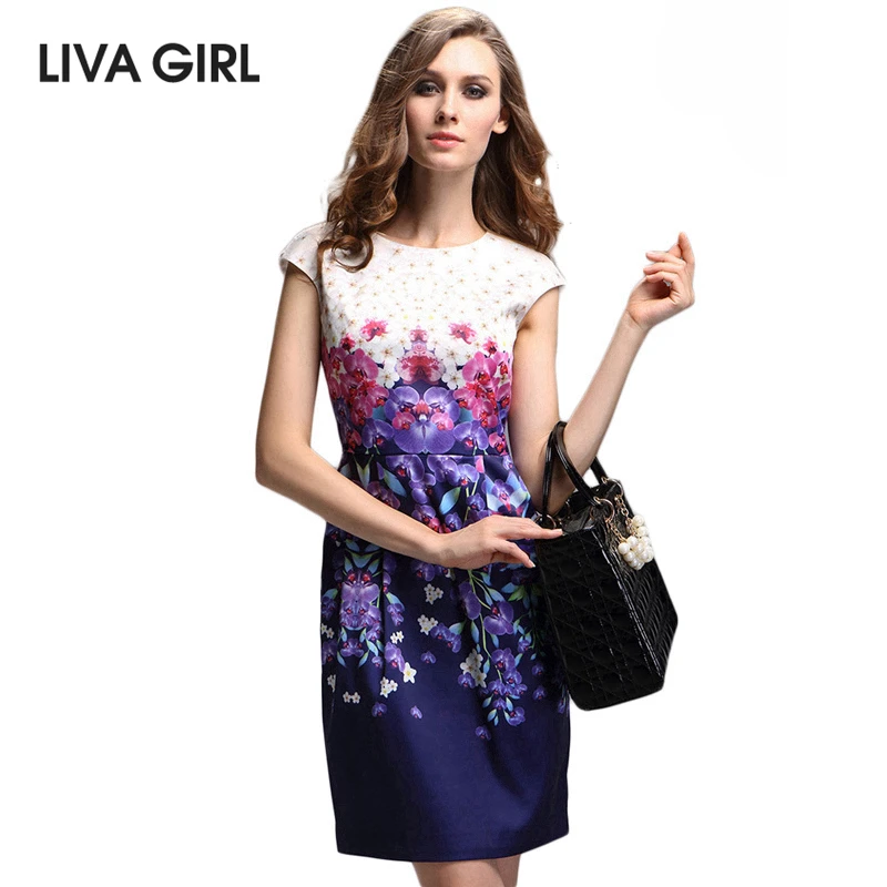 Buy Cheap LIVA GIRL Brand Women Summer Dress High Quality Floral Print Short Sleeve Dress Casual Slim Women's Elegant Fashion Dresses