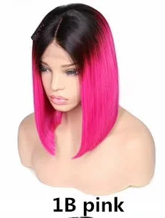 Парики из коротких человеческих волос Remy Burmese - Цвет волос: 1B Pink