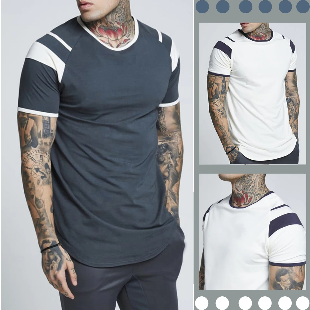 

New Trending Men Tees Summer Casual Gray White Color Blocks Cotton T-Shirt Round Collar Short Sleeve Tee Shirt Tops