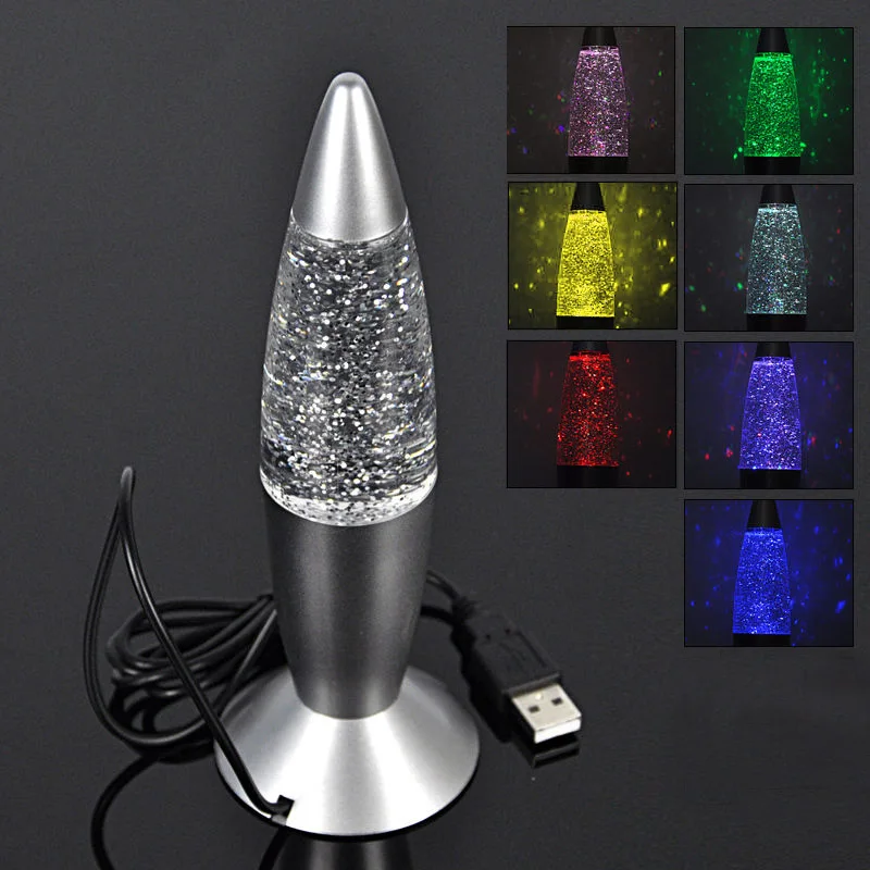 USB Lava Night Light Creative Rocket Shape Body 7 Color