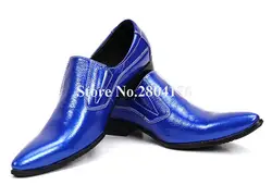 Бренд Дизайн Для мужчин модные острый носок из натуральной кожи обувь на плоской подошве под платье цвет: черный, синий белый роскошный в