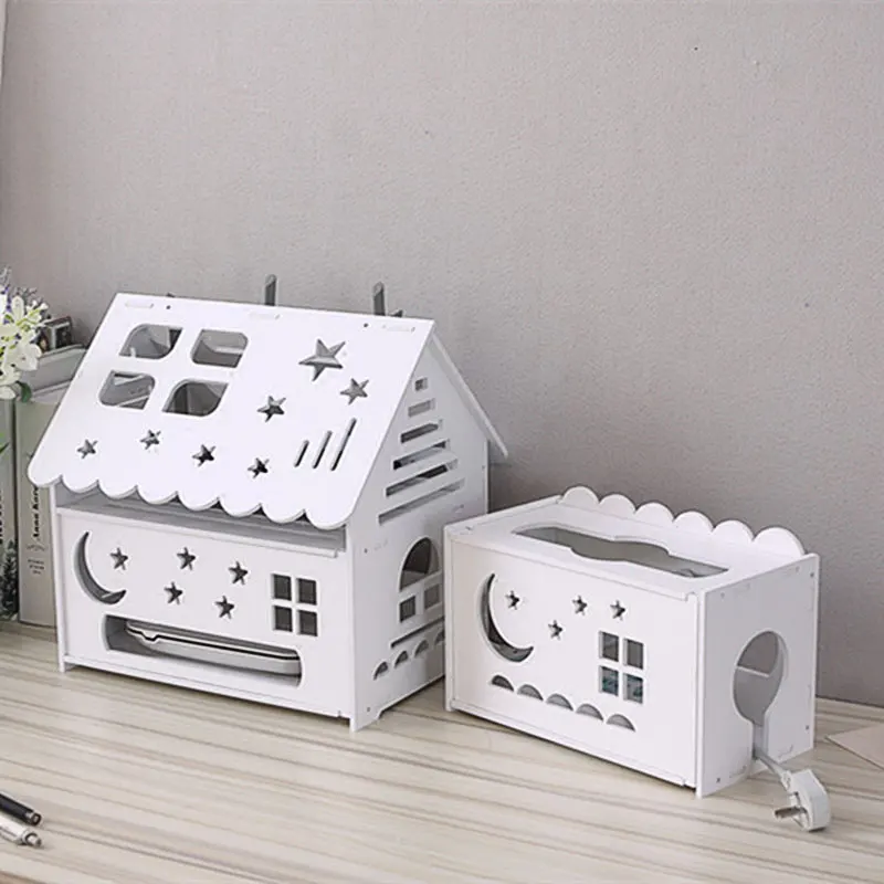

1pc Router Box Wall Mount Shelf Wood-Plastic Wireless Wifi Plug Board Storage Organizer Stand Up Two &Three Layers for Home