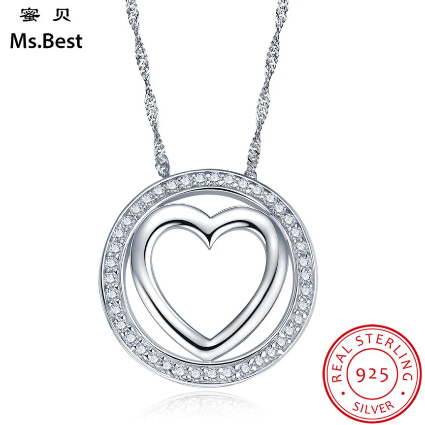 

Round Big Pendant Fine Solid 925 Sterling Silver Necklace Pendants for women Heart Love Designer Jewelry Diamond Trendy gift