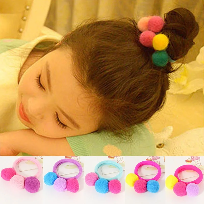 cheap LNRRABC High Elasticity Candy Colors Fashion classics Hair Bands Cute baby Hair circle Child Hairy Balls Shape