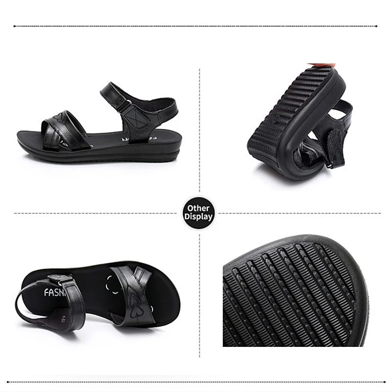 WOIZGIC Women Female Old Mother Ladies Casual Cow Genuine Leather Shoes Sandals Summer Beach Hook Loop Size 35-41 XZ-113 5