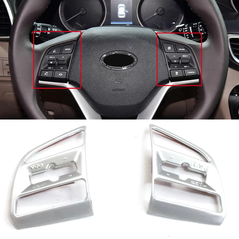 

For Hyundai Tucson 2016 2017 2018 2019 ABS Matte Interior Steering Wheel Button Cover Trim 2pcs Car Styling