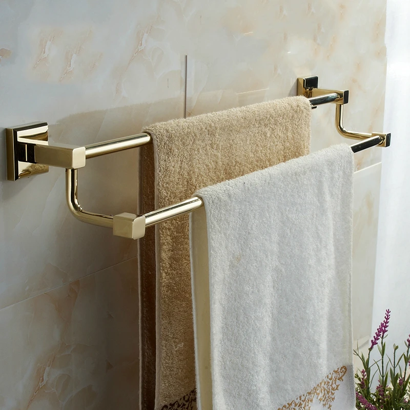 Европейский однотонные золотистые Латунь вешалка для полотенец старинные полированная полотенце бар настенное крепление аксессуары для ванной комнаты S2