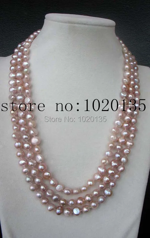 

wow! 3rows freshwater pearl purple baroque 8-9mm necklace 19-21" nature long FPPJ