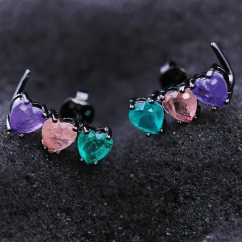 

Newranos Heart Earrings Crashed Fusion Stone Earrings Multi Color Heart Pedra Brincos for Women Fashion Jewelry EWX004642