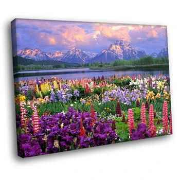 

Grand Teton Poster Wall Art Print Colorful Wildflowers Wyoming Nature Landscape Picture for Home Theater Room Wall Decor Custom