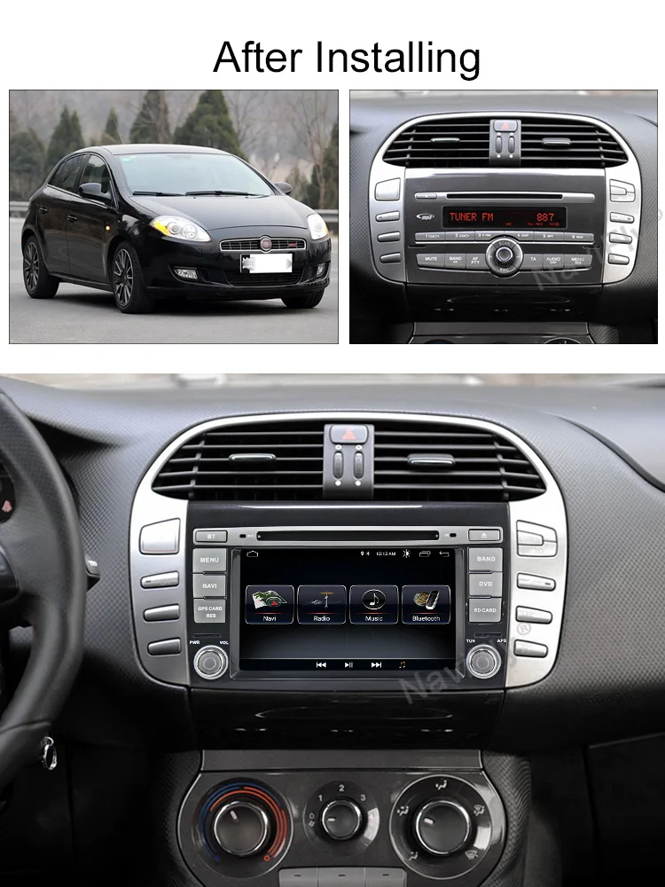 Perfect Navifly Android 8.1 Car radio dvd player For Fiat Bravo 2007 2008 2009 2010 2011 2012 GPS Navigation Autoradio FM Bluetooth Map 9