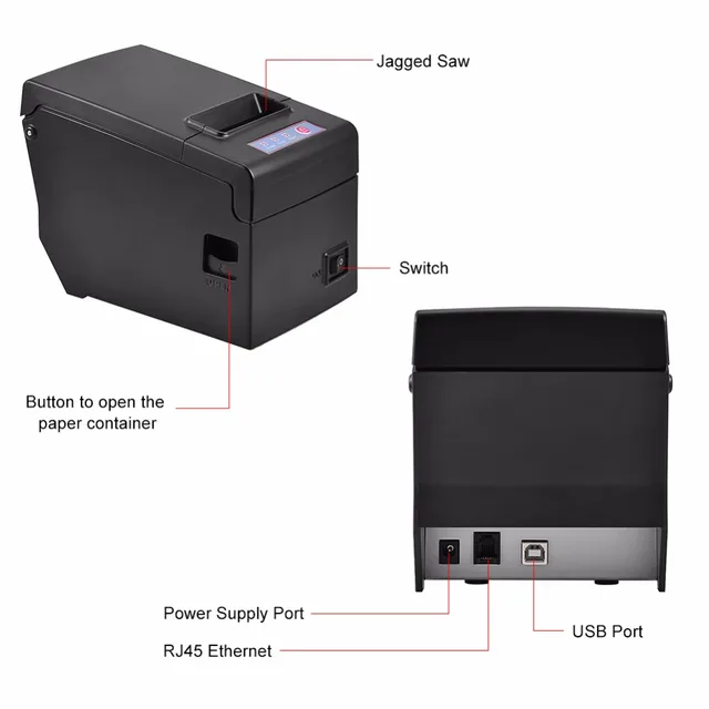 48 mm USB Thermal Receipt Printer High Speed RJ45 100M Ethernet for iOS Android Windowswith Linux 130 mm Print speed
