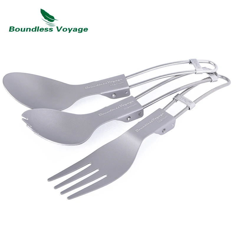 Boundless Voyage Titanium Folding Spoon Spork Fork Set Outdoor Camping