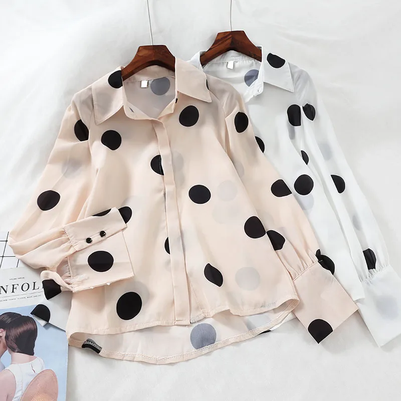 

Polka Dot Blouse Clothing Chiffon Blouse Long Sleeve Top White Shirt Office Womens Tops And Blouses Blusas Mujer De Moda 2019
