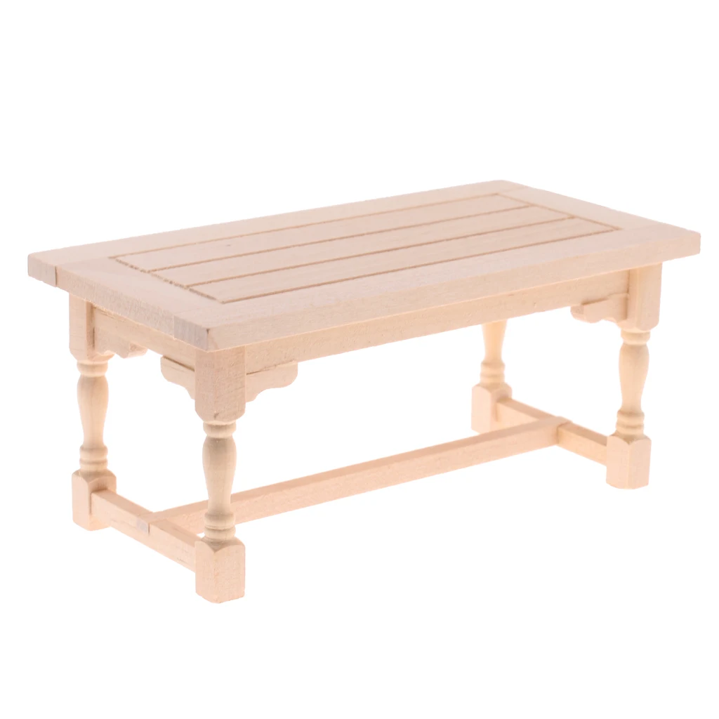 1/12 Dollhouse Dining Room Furniture Natural Wood Dining Table Chairs Set
