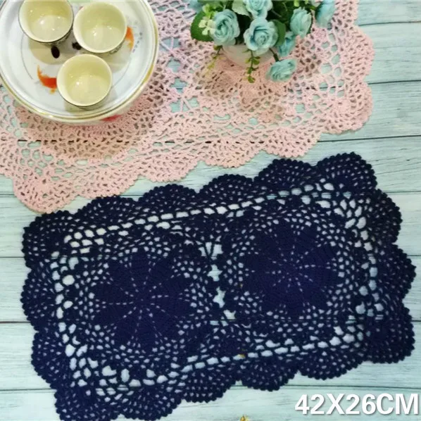 

Vintage Rectangular Placemat For Dining Table Cup Place Mat Handmade Lace Doilies Crochet Flowers Coaster For Glass Kitchen Pad