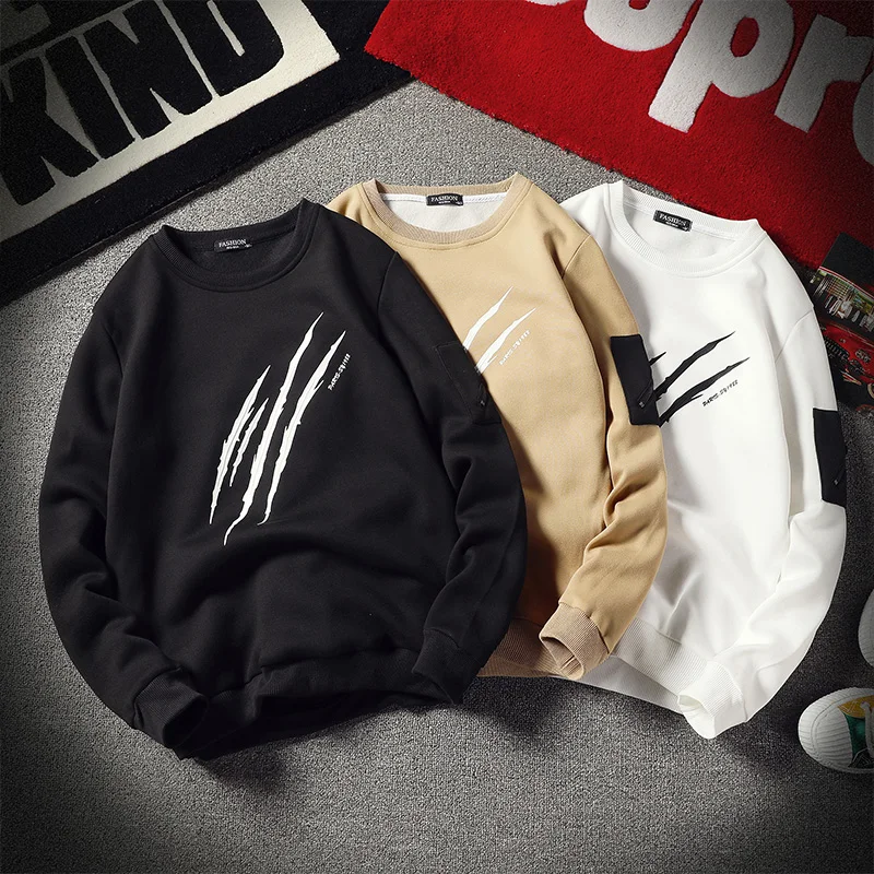 

Printing Long Sleeve Pullover Patch Designs Trendy Men's Sweatshirts Comfortable Black White Blue Khaki Red Men's Sweatshirts