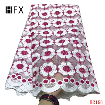 

HFX African Fabric Embroidered Net Lace High Quality 2019 Wedding Dress Tulle Net Lace Pink/White Nigerian Lace Fabrics X2191