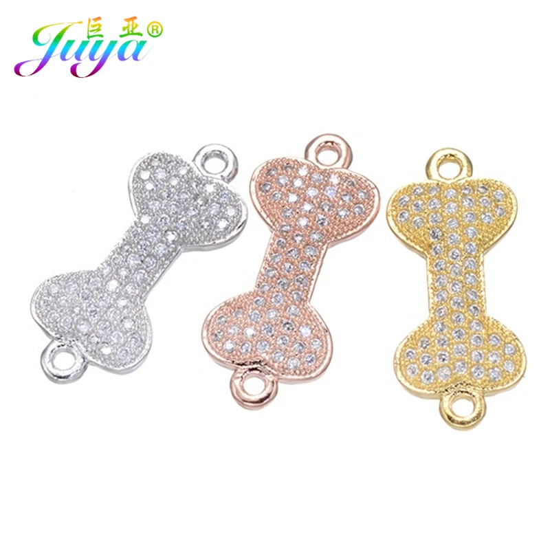 

Wholesale DIY Pet Dogs Jewelry Making Material Paved Zircon Copper Bone Charm Connectors Handmade Earrings Bracelets Accessories