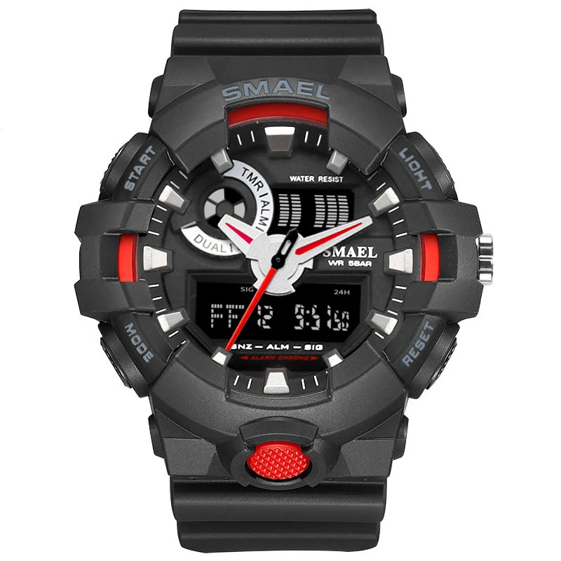 SMAEL брендовые Роскошные ковбойские спортивные часы Новые мужские военные часы Аналоговые армейские цифровые наручные часы 8001 водонепроницаемые часы мужские часы - Цвет: Black Red
