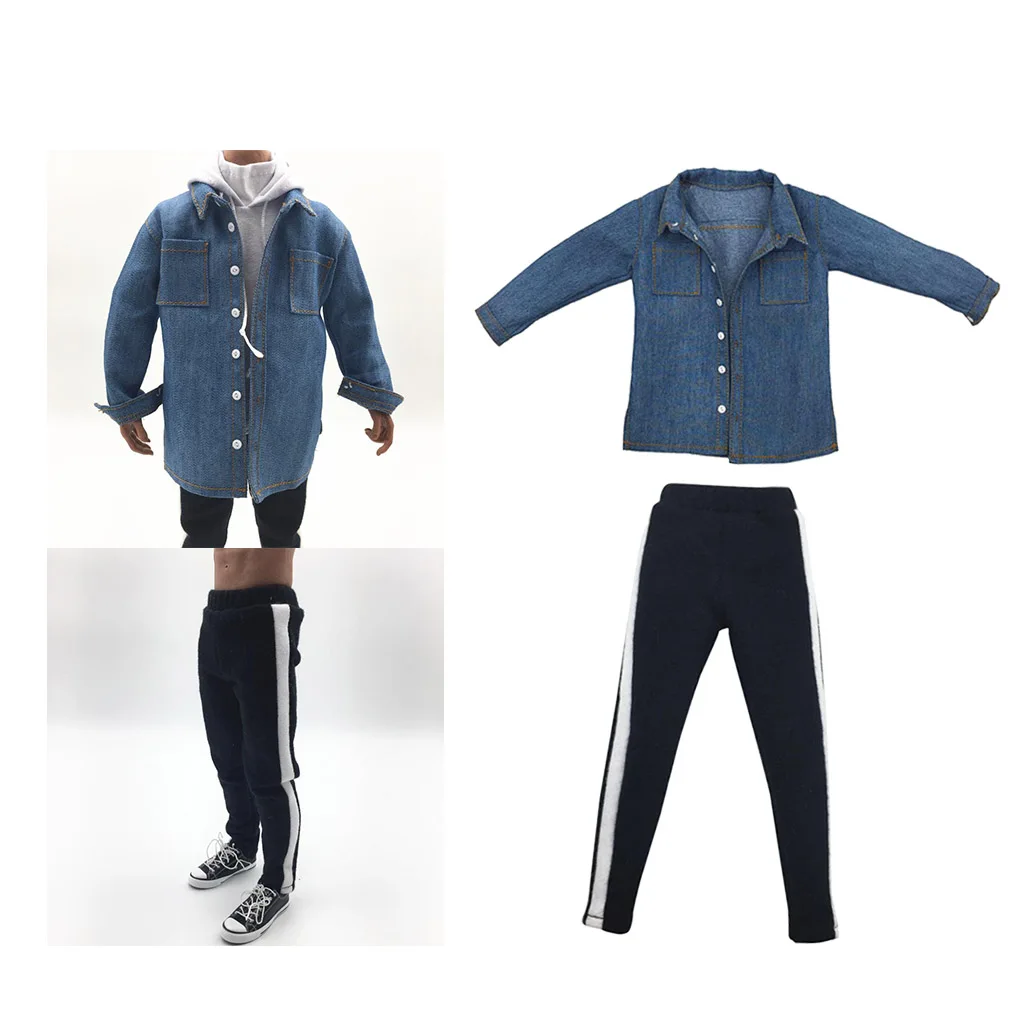 1:6 Men Side-striped Pants + Shirt Coat Cloth for 12inch Figure Doll Toys