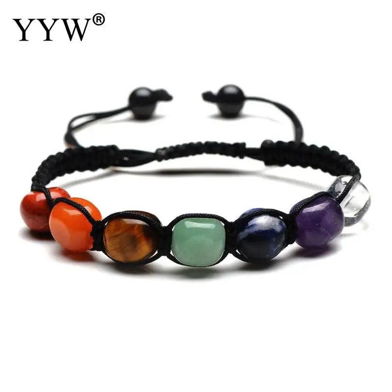 

7 Chakra Reiki Natural Stone Braided Bracelet Healing Irregular Beads Handmade String Rope Adjustable Bangle for Women