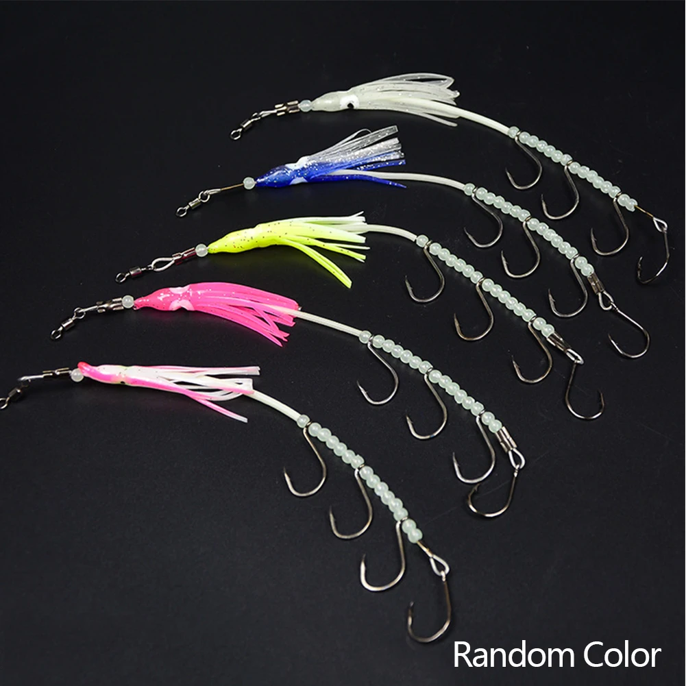 

1PC Artificial String Hook Hard Bait Tuna Sea Fishing Wobblers Spinner Tools Allure Luminous Octopus Crank Swings Squid Bait