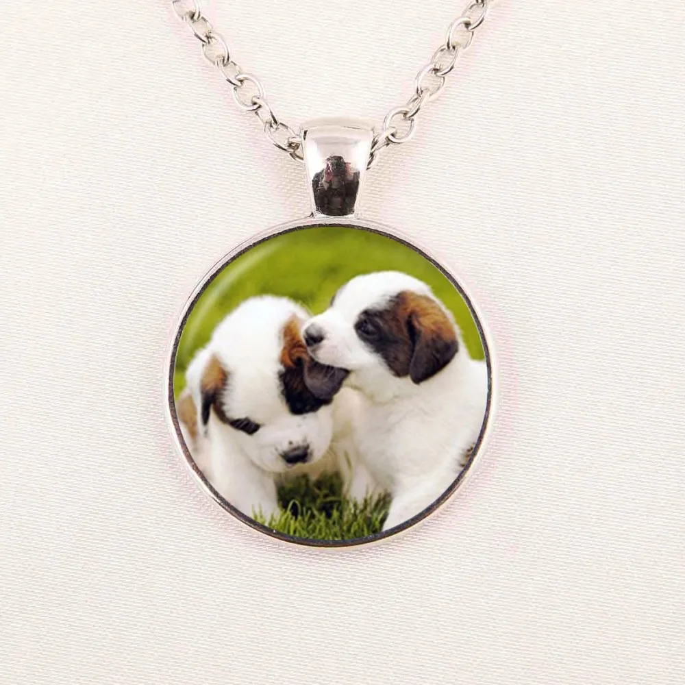 Wholesale Glass Cabochon Dome Pendant Puppy Dog Necklace Girls Glass