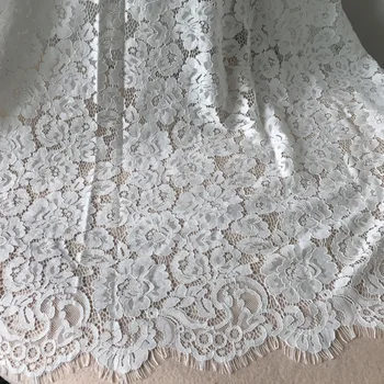 

One Piece 150cm Width Free Shipping French Alencon Corded Fabric Ivory Eyelash Lace Fabric Embroidered Ball Gown Dress Fabric