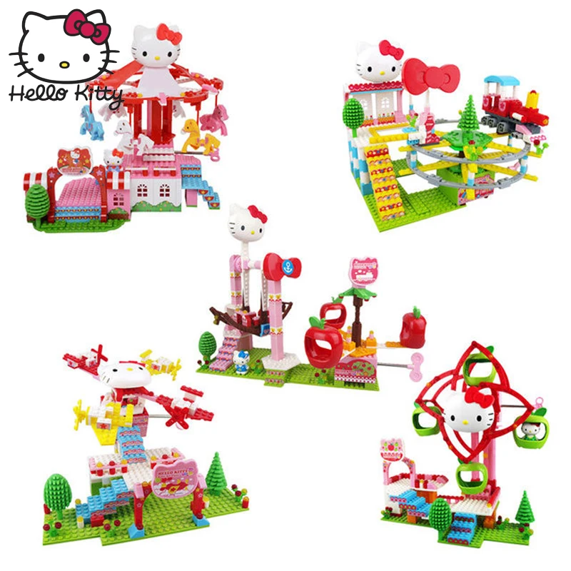 

Hello Kitty Mini Block Amusement Park Brick Building Blocks Toys Kid Assembly DIY Children Street City View Educational 3D Model