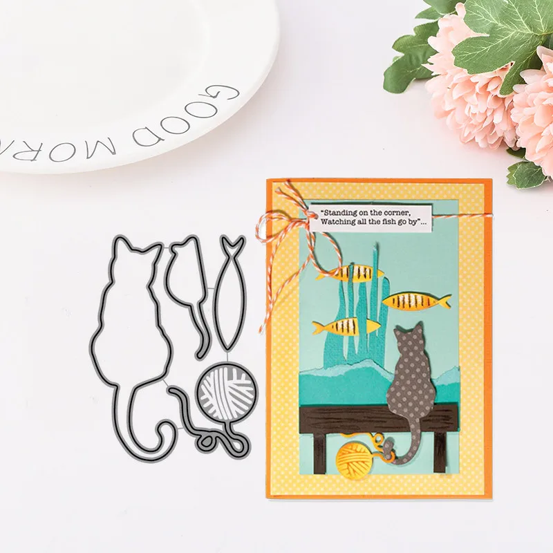 

Cute Mouse Cat and Fish Metal Cutting Dies for Scrapbooking DIY Album Embossing Folder Paper Card Maker Decorative Stencils