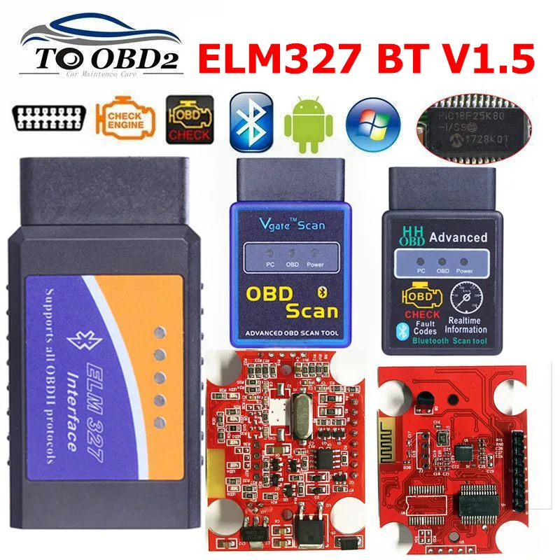 ELM327 Bluetooth HHOBD2 V1.5 с чипом PIC18F25K80 ELM 327 MINI VGATE 1 5 автомобильный диагностический сканер