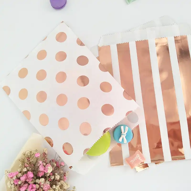 100pcs Party Bags Rose Gold Dot Paper Grocery Packaging Lunch Flat Bottom Craft Bo For Graduation Kids