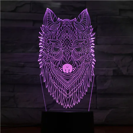 Мультфильм 7 цветов Wolf Face 3D лампы удивительный визуализации Оптические иллюзии Home Decor Дети best подарок Прямая поставка